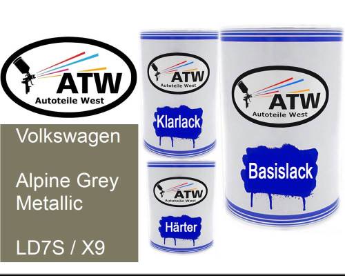 Volkswagen, Alpine Grey Metallic, LD7S / X9: 500ml Lackdose + 500ml Klarlack + 250ml Härter - Set, von ATW Autoteile West.